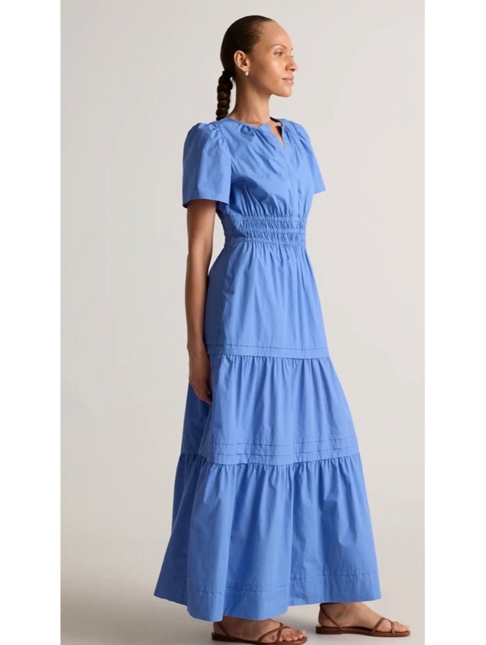 Quince organic cotton poplin tiered maxi dress